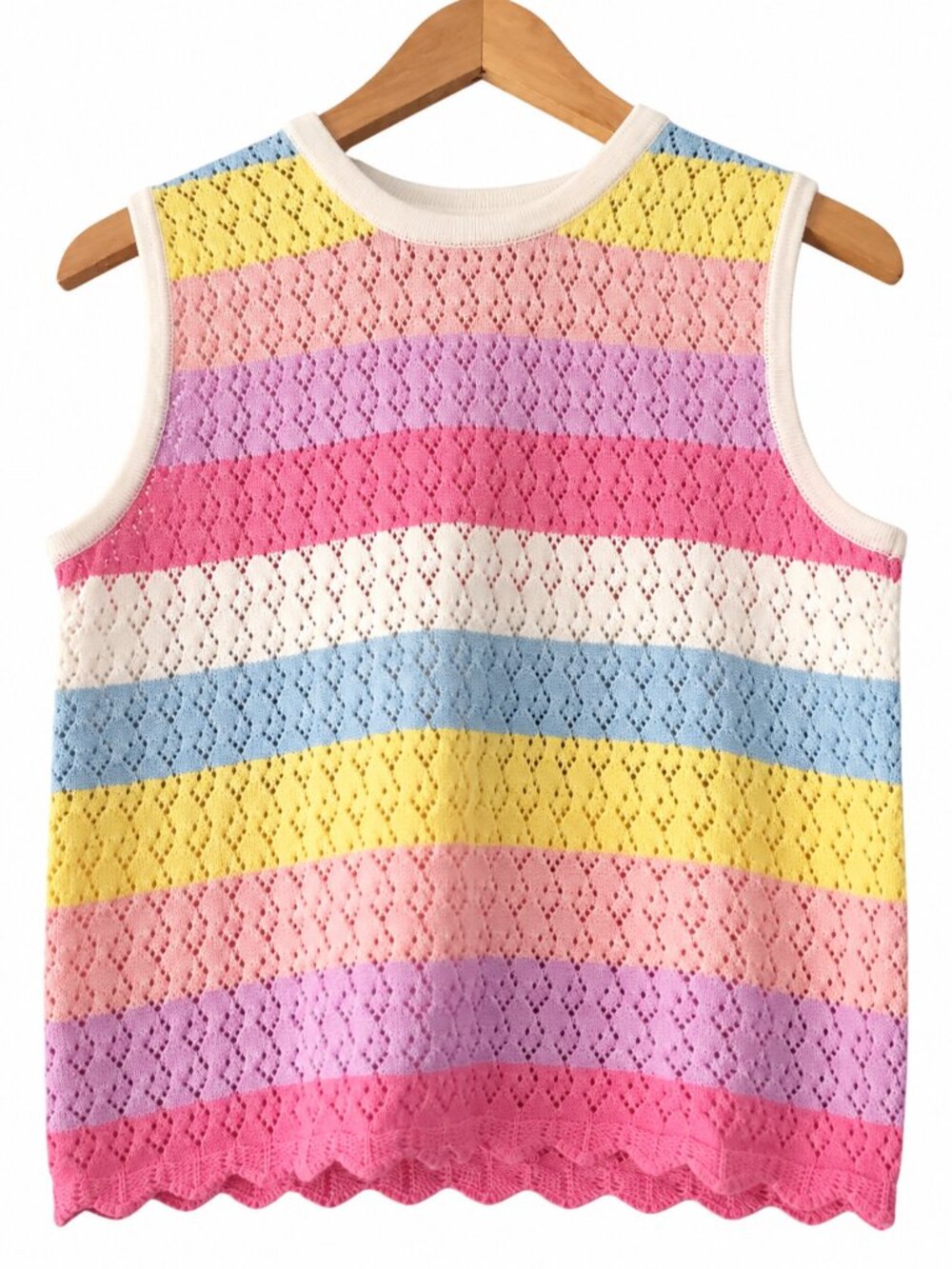 English Factory Pastel Rainbow Striped Pointelle Knit Sleeveless Top Preppy S